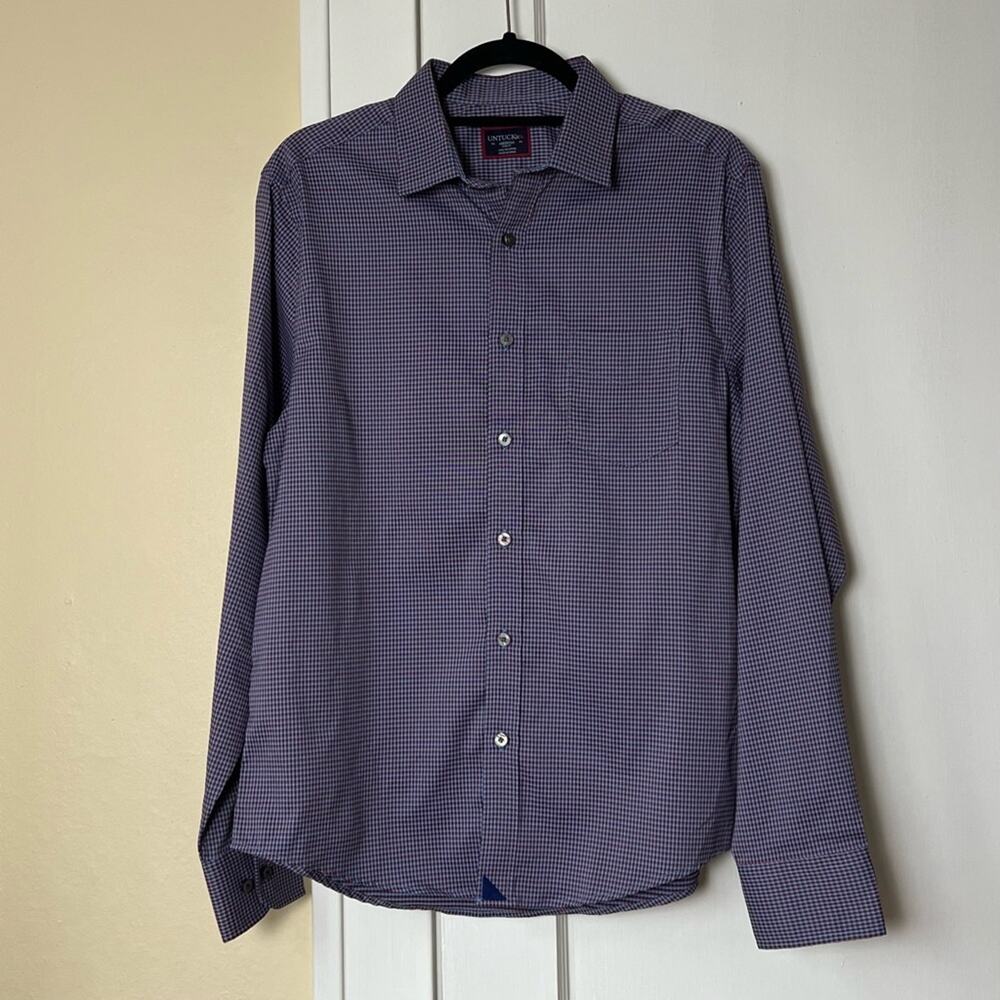 Untuckit Blue Checked Button Down Shirt